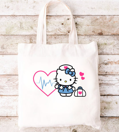 Nurse Varsity-Kitty and Friends- Flat Tote Bag