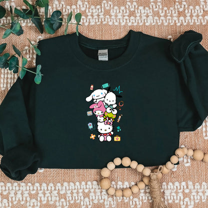 Stacked Medical Kitty and Friends Cozy Sweater